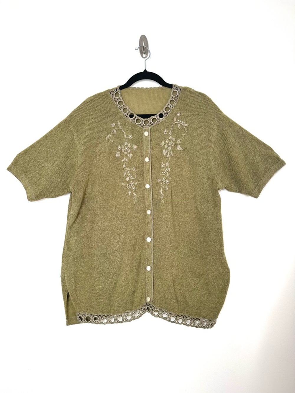 Boho Goblincore Olive Green Floral Embroidered Cardigan Grannycore Hobbit Earthy